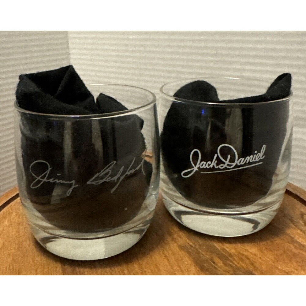 Pair Of Jack Daniels Whiskey Glasses  Tributes To Jack Daniel & Jimmy Bedford